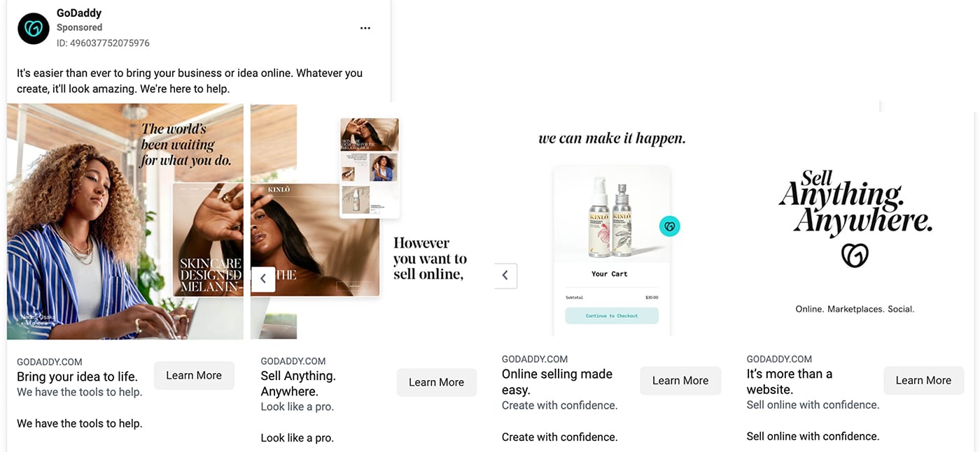 GoDaddy carousel ad