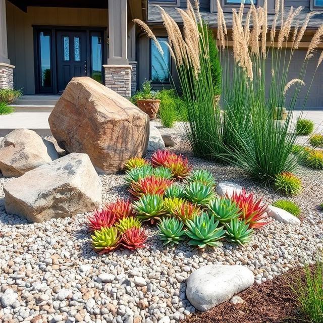 Rock and Succulent Front Yard Design