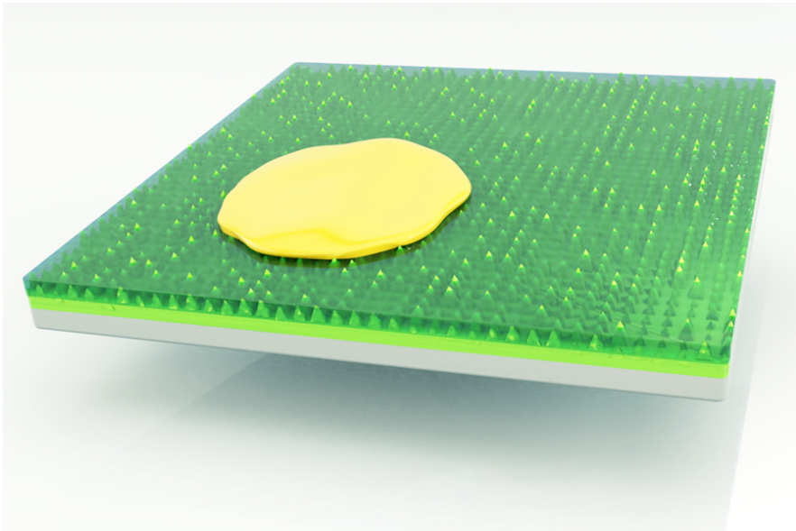 A yellow object on a green mat

Description automatically generated