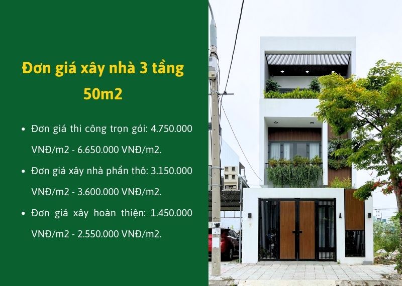 Đơn giá xây nhà 3 tầng 50m2 Xây dựng Nhất Tín