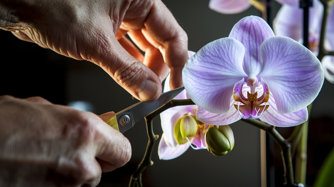 Divisão de orquídea para criação de mudas com cuidado nas raízes.