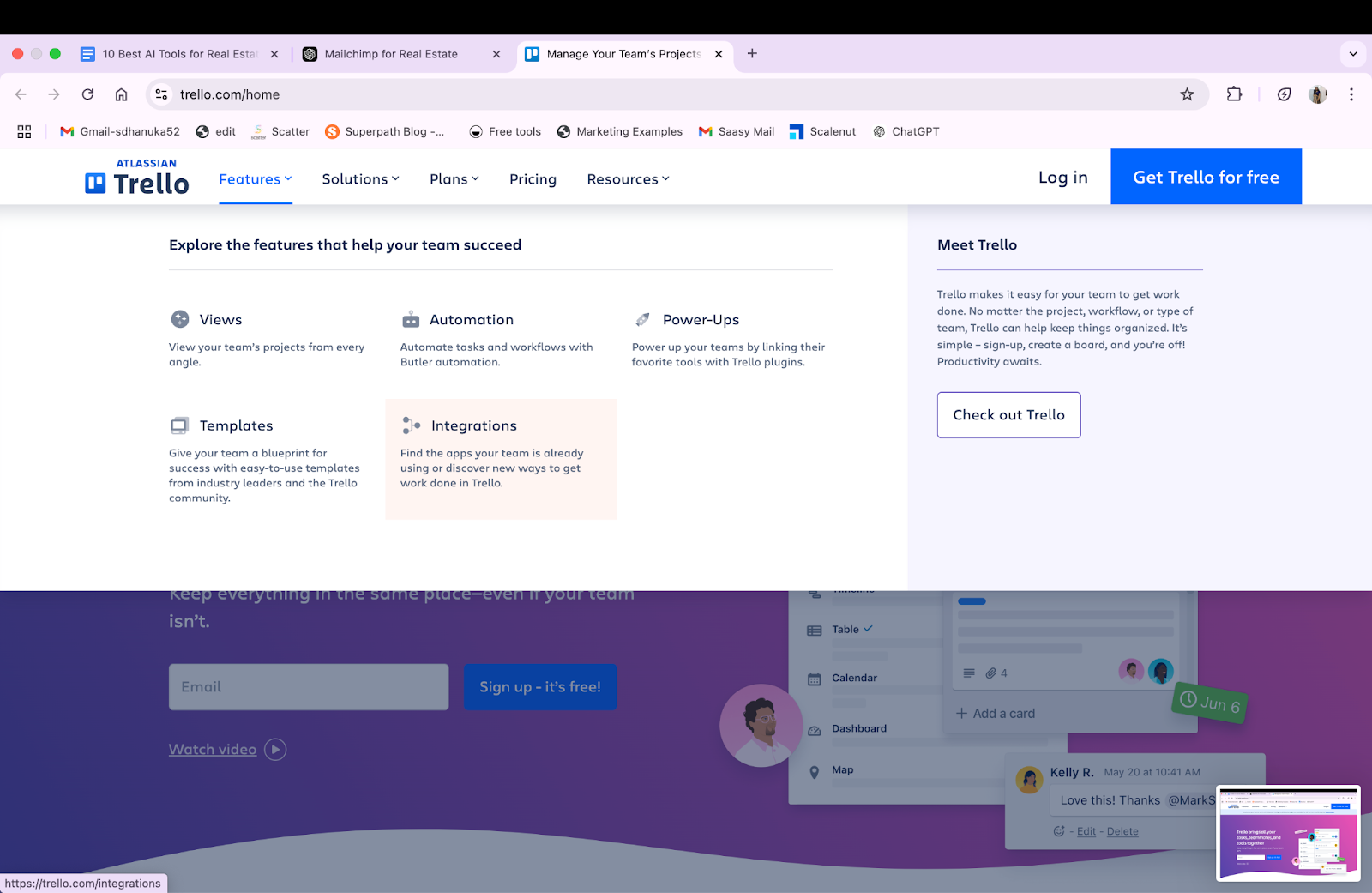 Trello-Key features section