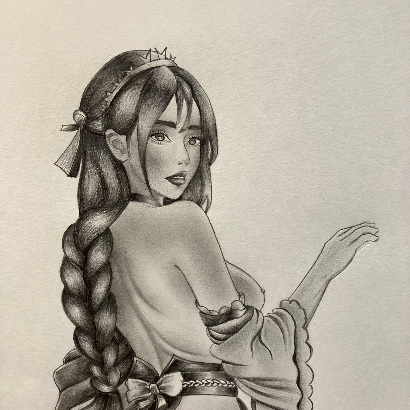 Original Pencil Drawing A4 Sexy Anime Girl Beautiful Hot