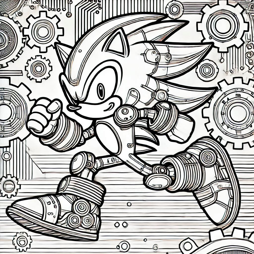 Metal Sonic correndo em um cenário futurista