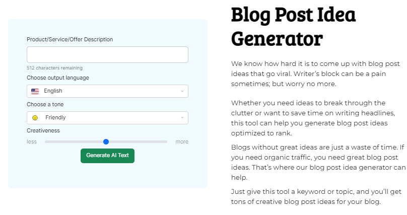 CGAI's Blog Post Idea Generator to come up with business topics to write about