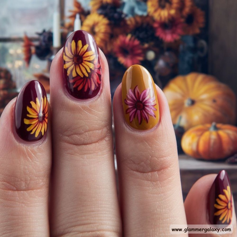 Thanksgiving Nail Designs having Chic Thanksgiving Floral Nails
