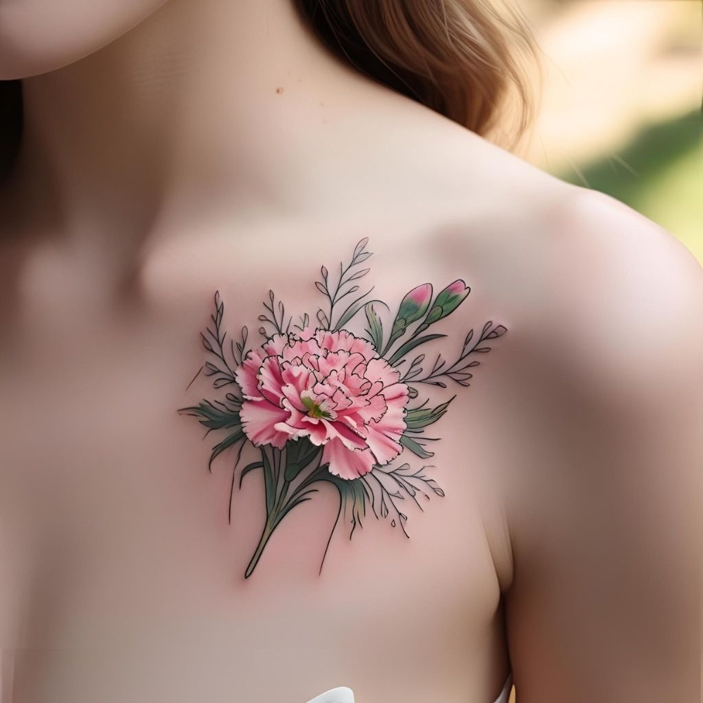 Carnation Chest Piece Tattoo