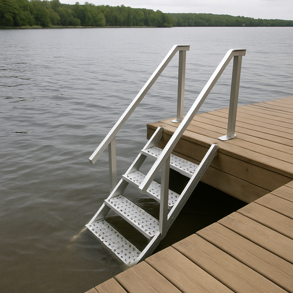 dock setup with aluminum steps