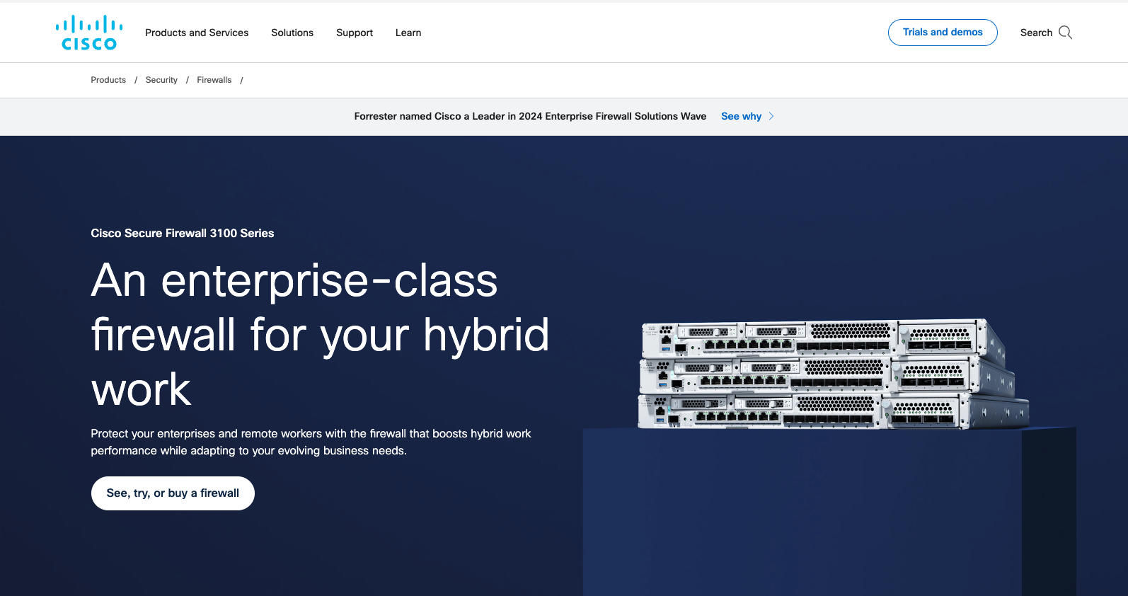 Screenshot of Cisco Secure Firewall 3100 Series - Best enterprise VPN hardware for flexible configuration.