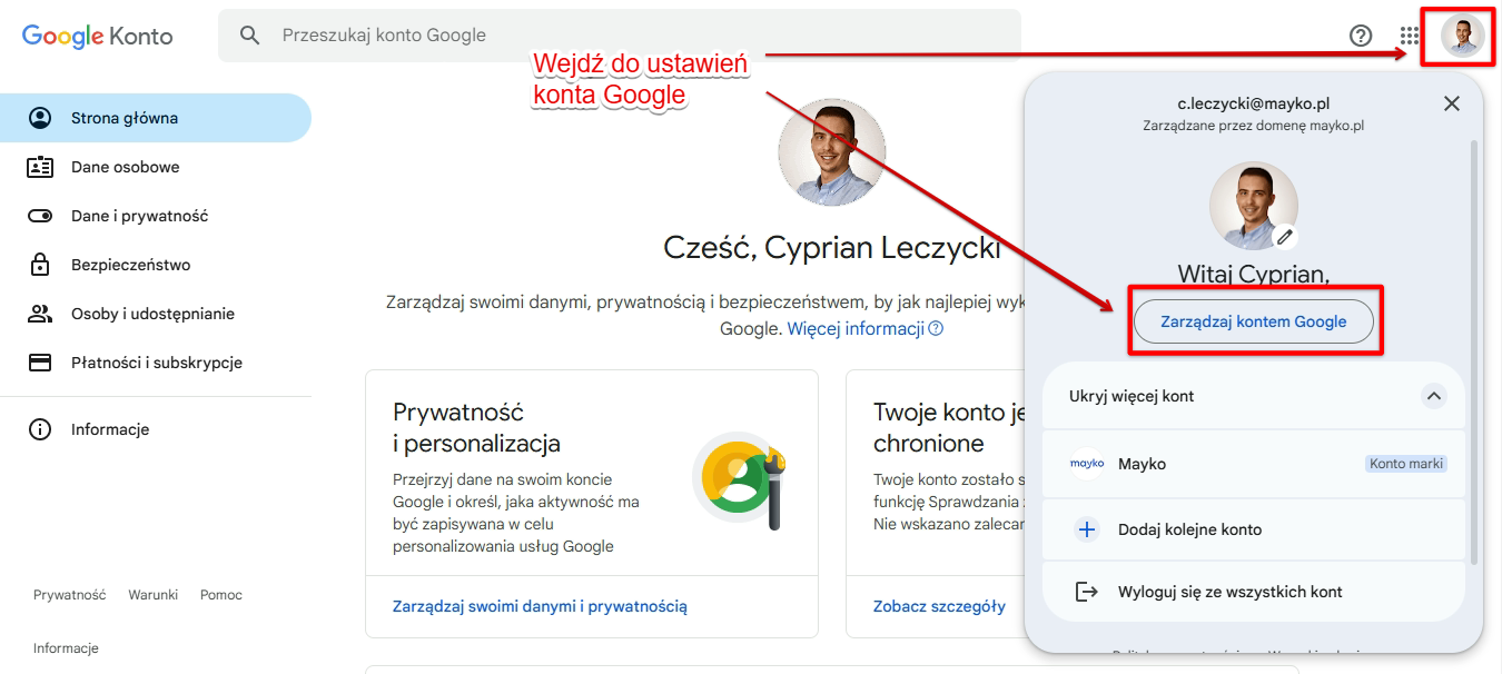 Zarządzanie ustawieniami konta Google