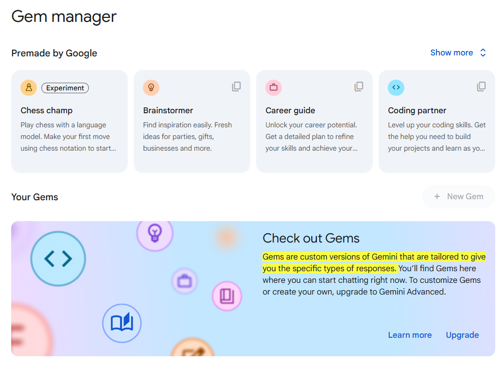 Gem manager in Gemini AI