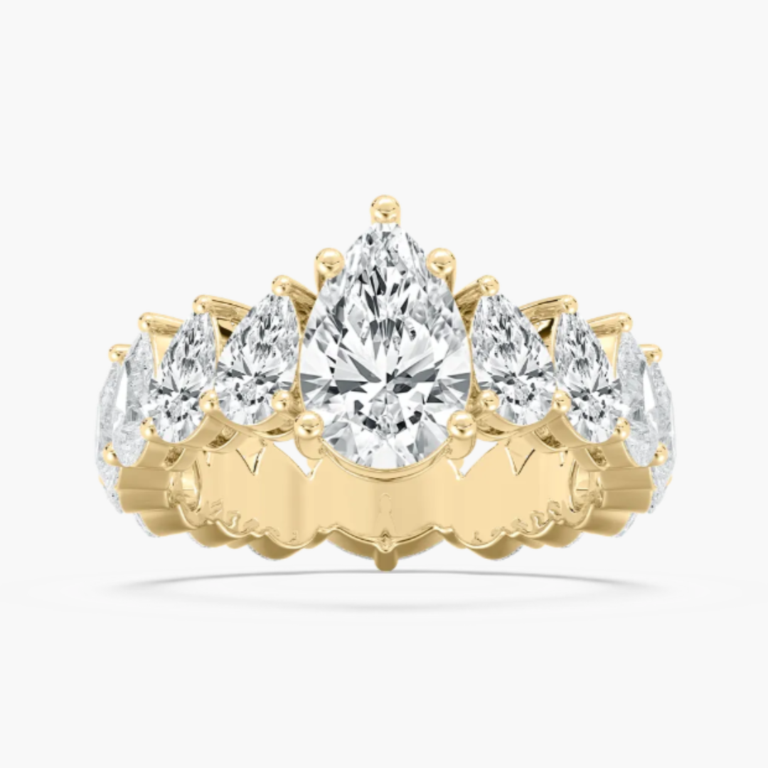 14kt yellow gold pear lab diamond cocktail engagement ring.
