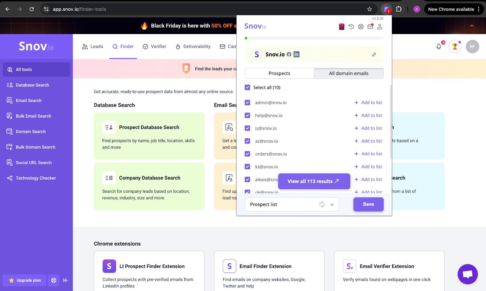 Snov.io Dashboard and Extention