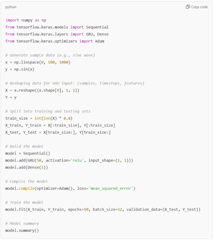 GRU model for sequence prediction in Keras.