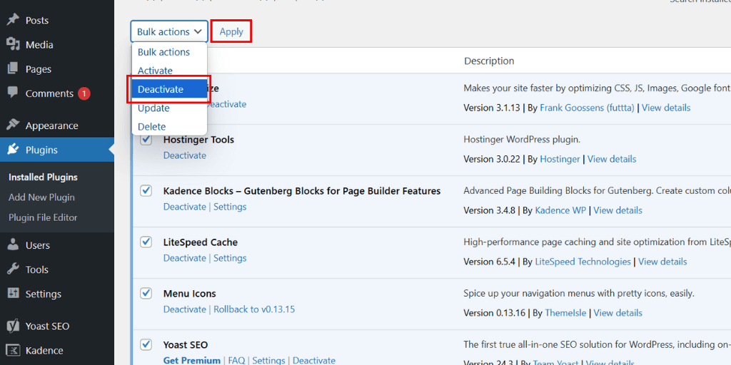bulk deactivate plugins wordpress 