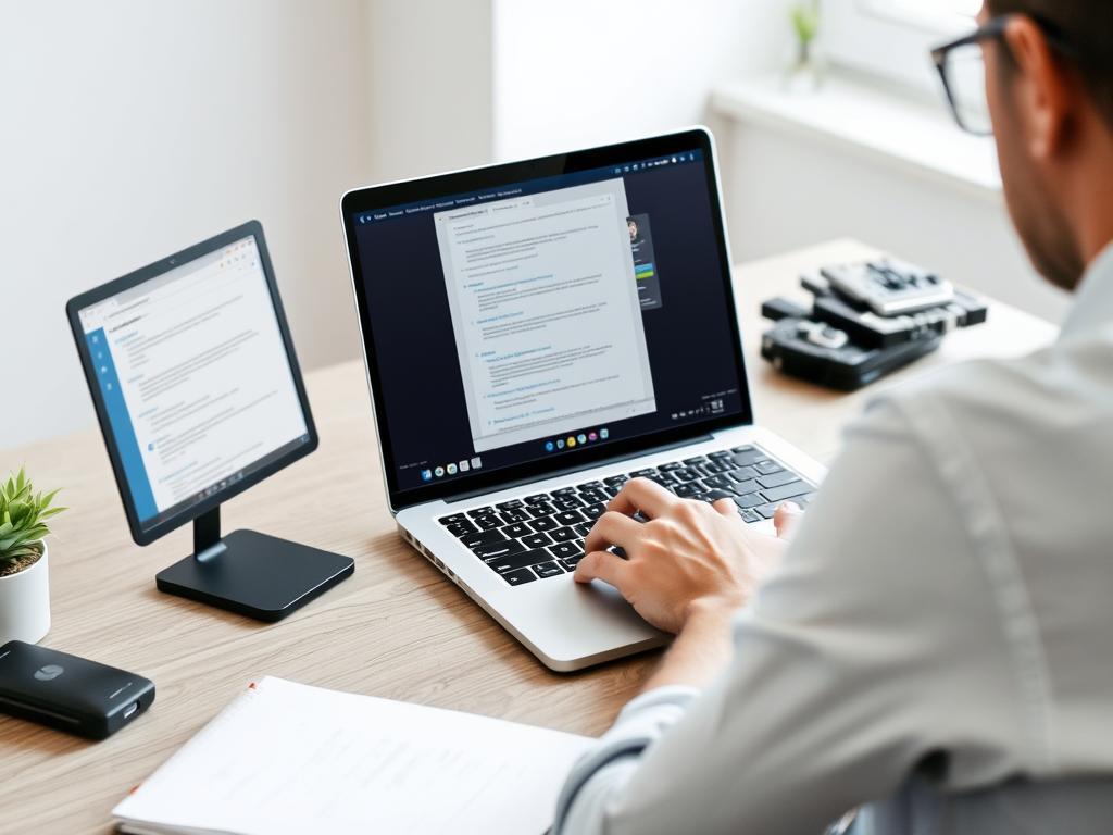 Person using scribd downloader on laptop