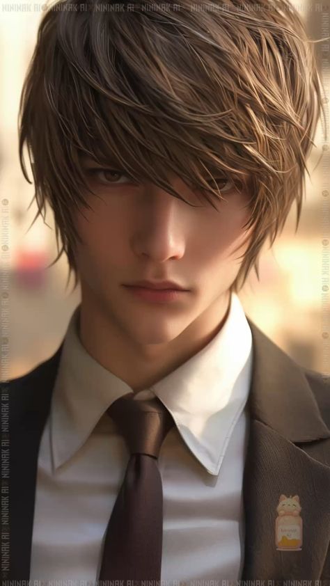 This contain an image of Light Yagami, 
 wearing a suit and tie