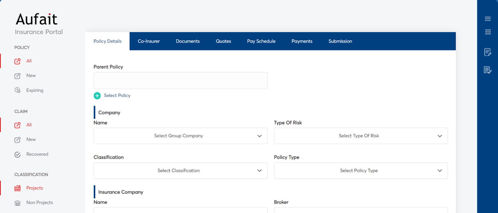 Dashboard view of Microsoft Power Platform based Insurance Management System