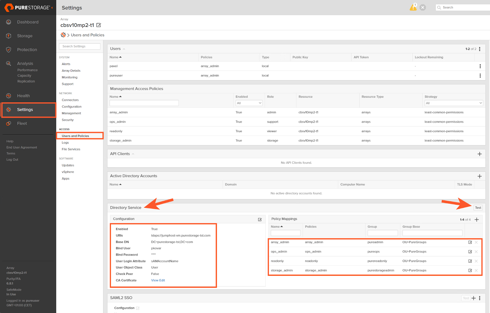 Pure Storage settings