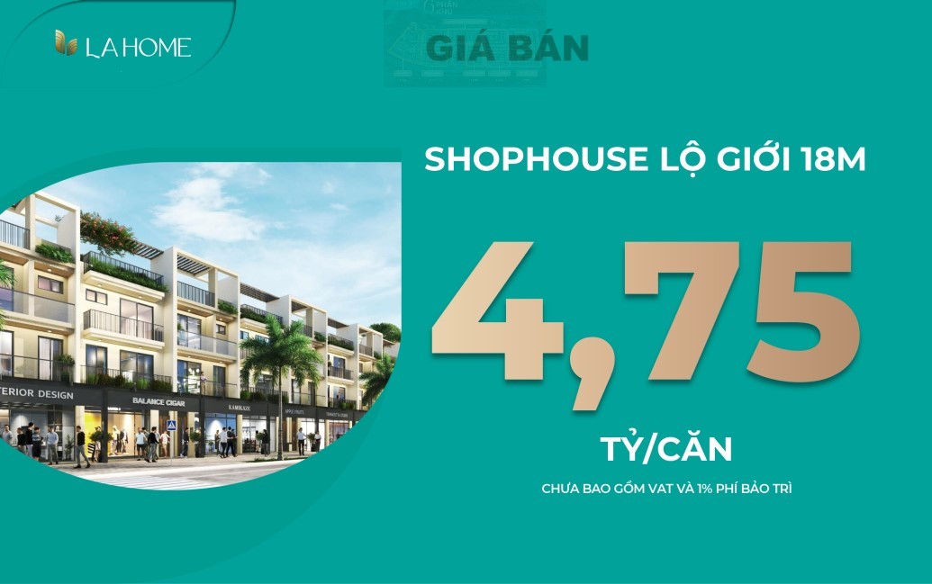 Giá bán shophouse lộ giới 18m tại dự án LA Home