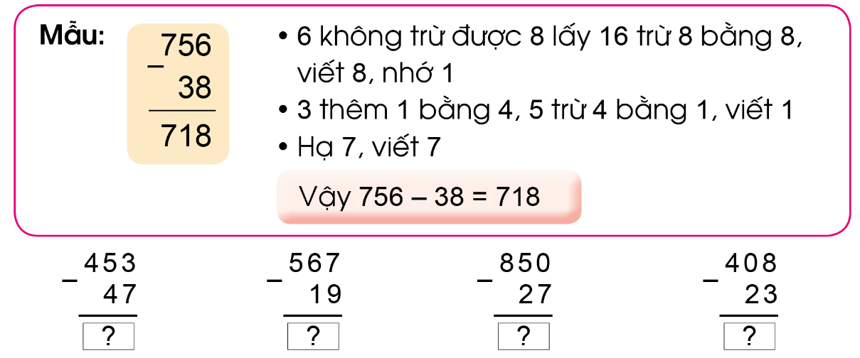 BÀI 83. PHÉP TRỪ( CÓ NHỚ) TRONG PHẠM VI 1000