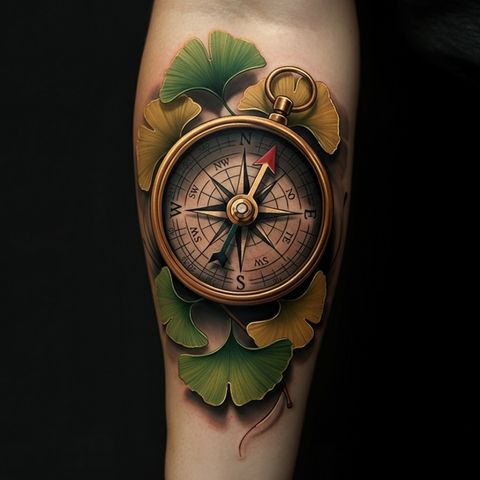 Ginkgo with a Compass Tattoo