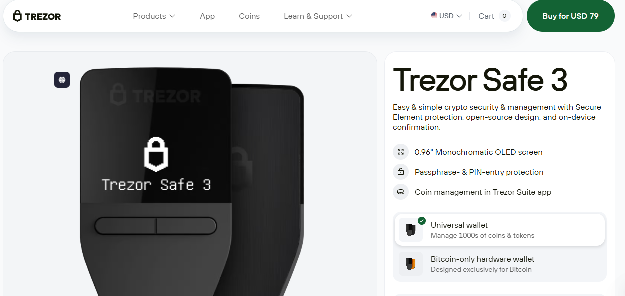 Trezor safe 3 interface