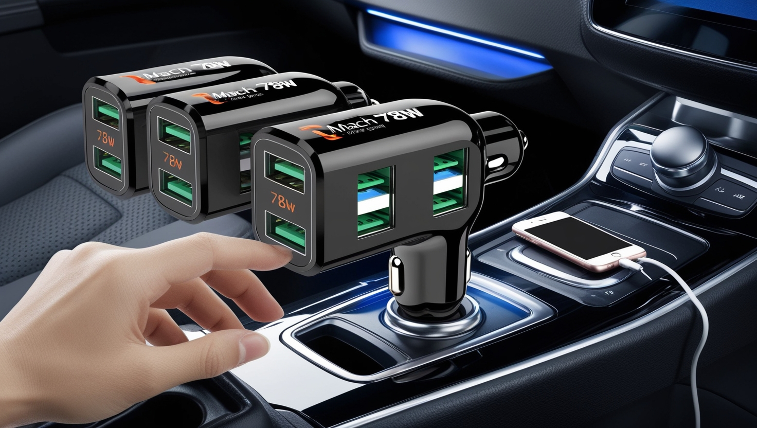 MACH 3 78W Super Fast Triple Car Charger Wholesale