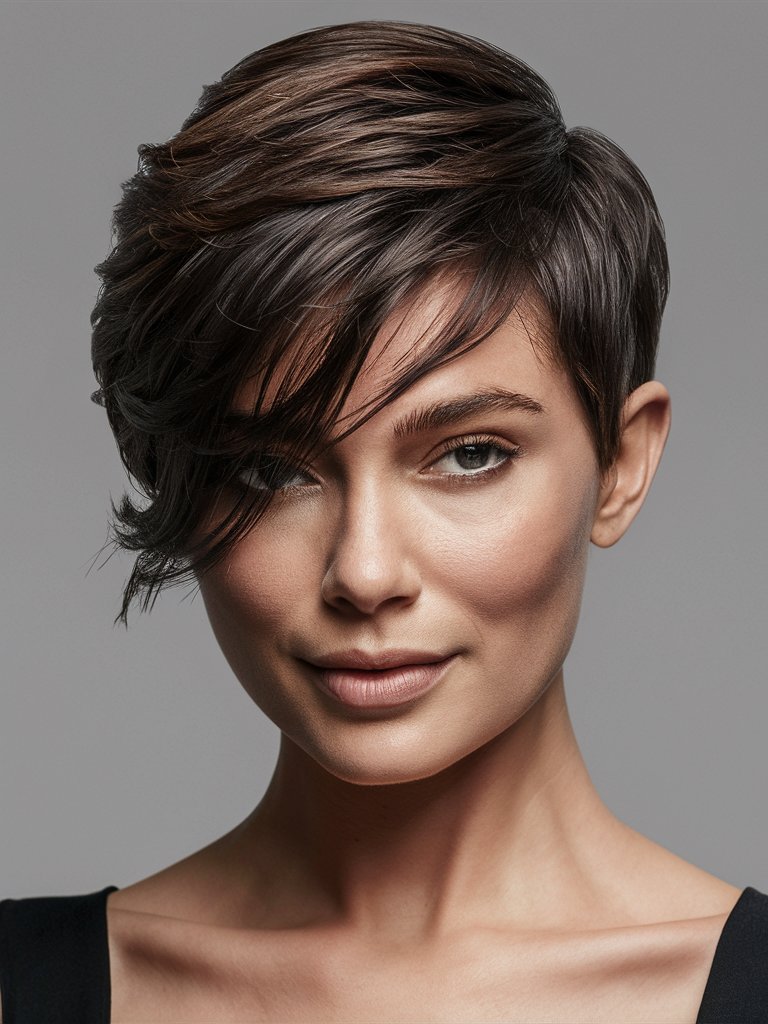 1. Textured Pixie with Side-Swept Bangs