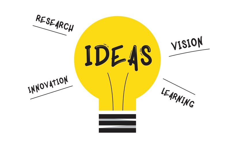 Lightbulb illustration with idea-related concepts