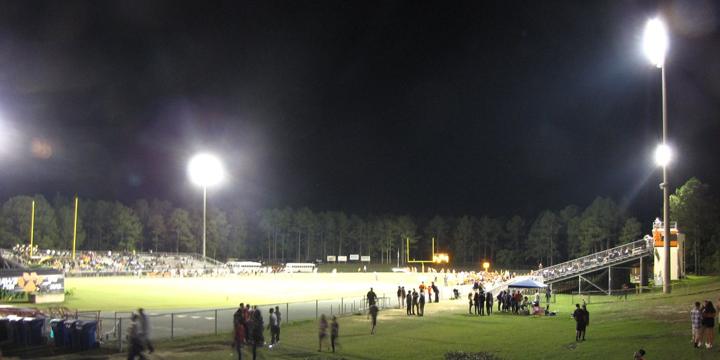 Floodlights illuminating a sports field