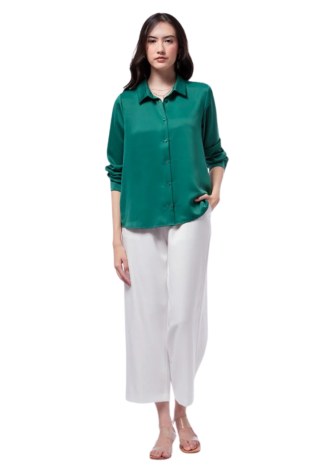 Basic Long Sleeve Satin Blouse.