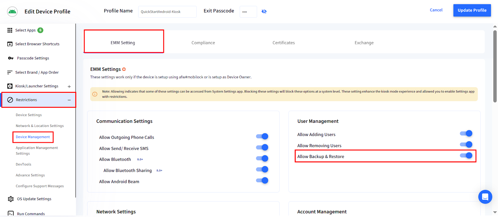 Enable Samsung Smart Switch on fully managed devices