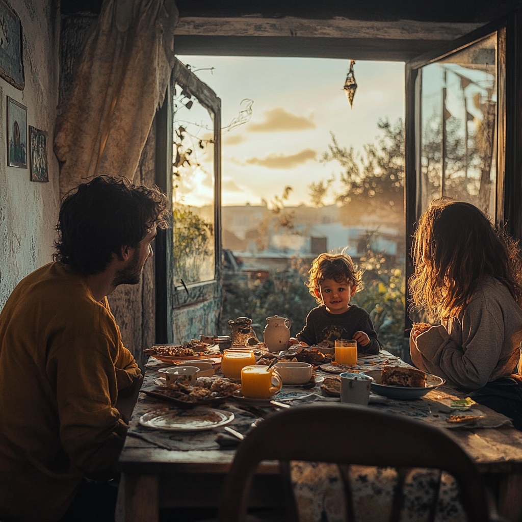 Young family having breakfast | Source: Midjourney