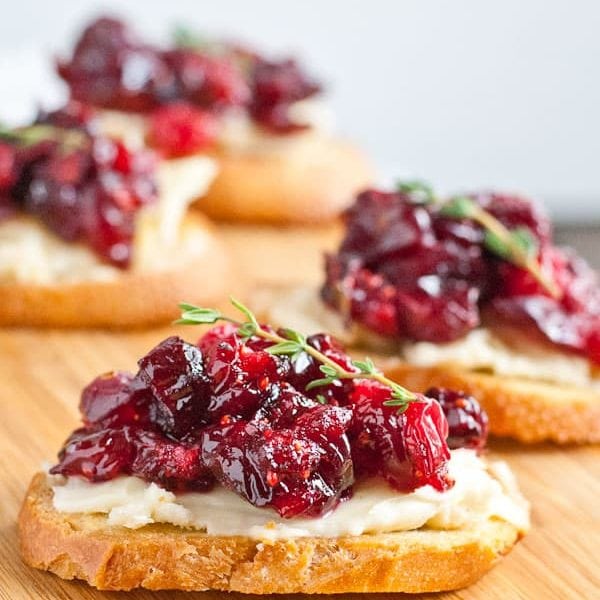 Roasted Balsamic Cranberry & Brie Crostini