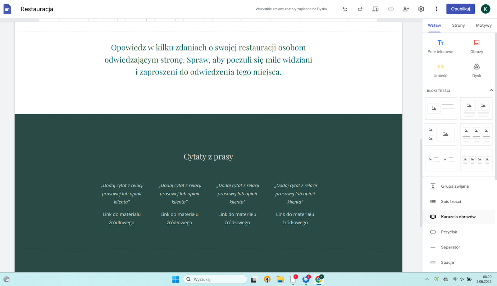 Tworzenie witryny z Google Sites.