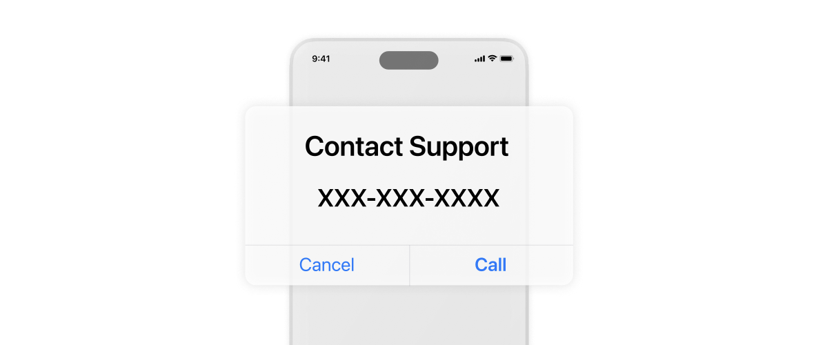 Pop-up message notifying user to contact support