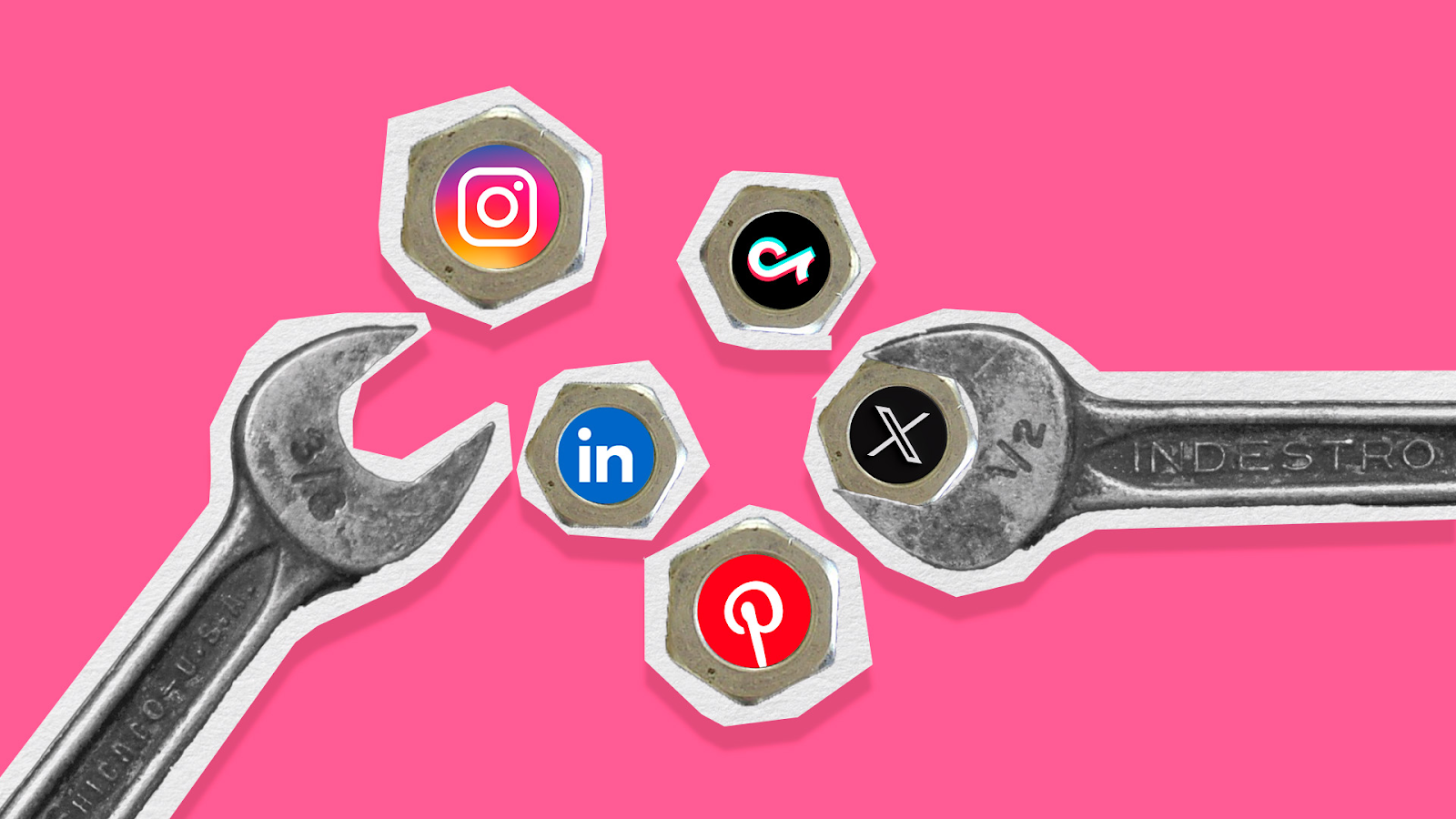 Logo de varias redes sociales populares: instagram, tiktok, x (twitter), pinterest, linkedin.