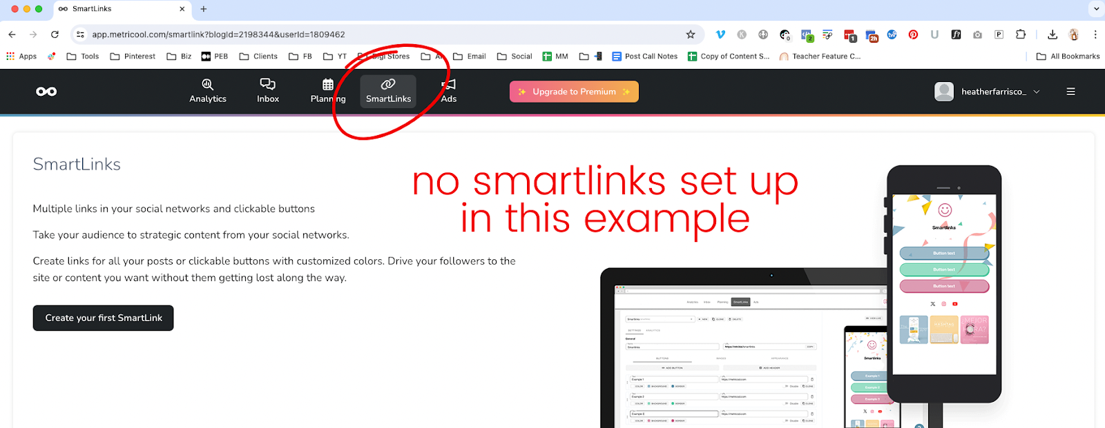 creating smartlinks in Metricool