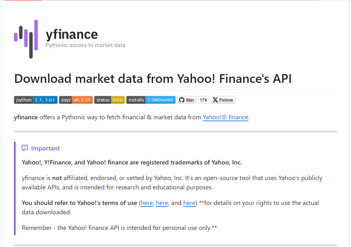 Source: yfinance Github