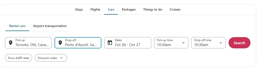 enter the cars tab on the website Enter your pick-up location