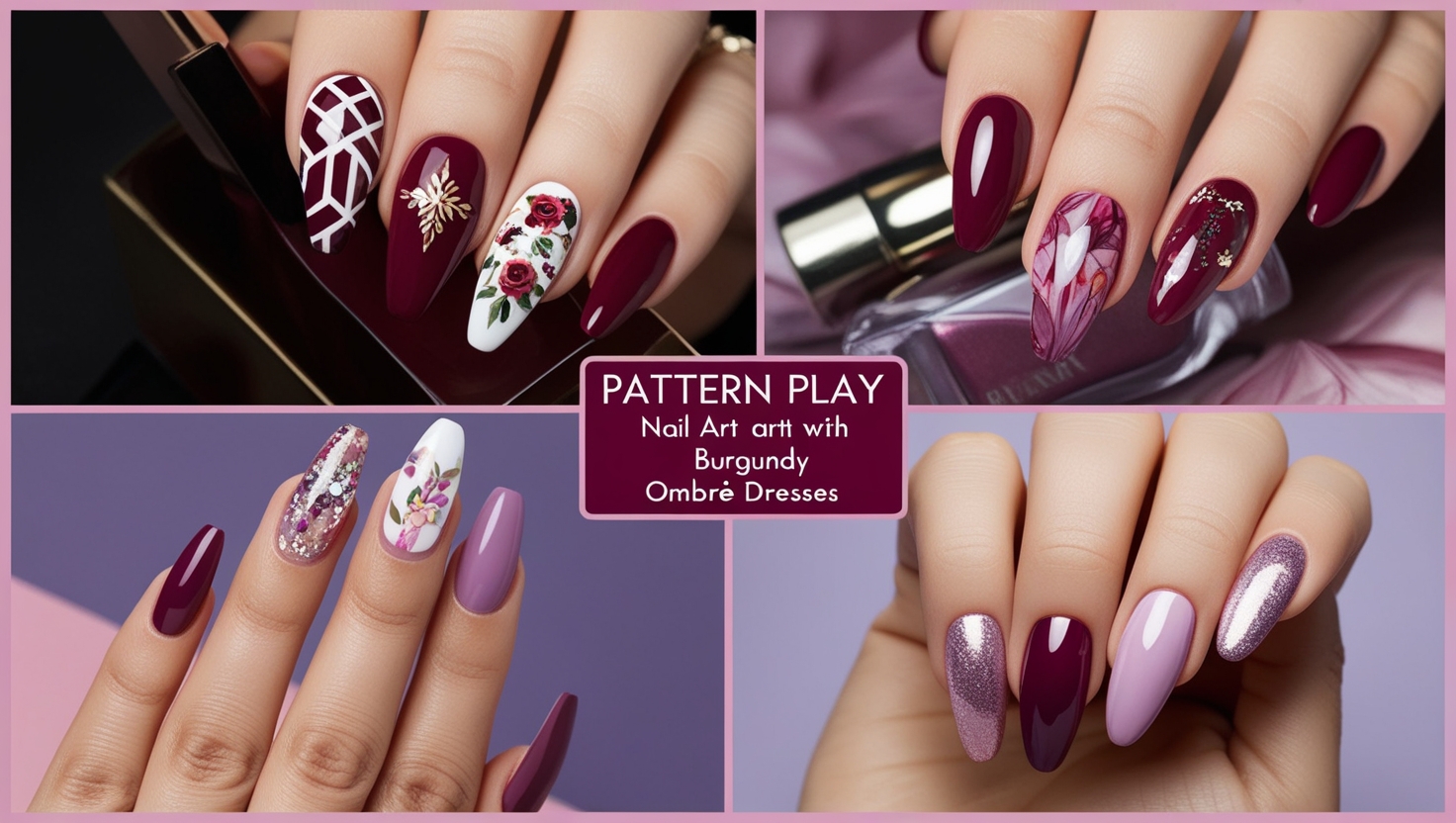 Pattern Play: Nail Art with Burgundy Dresses