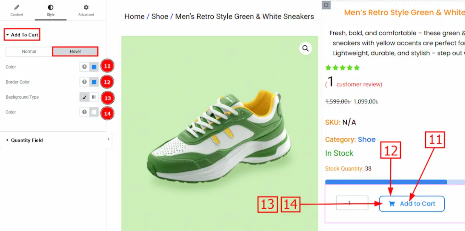 Hover Tab of add to cart button