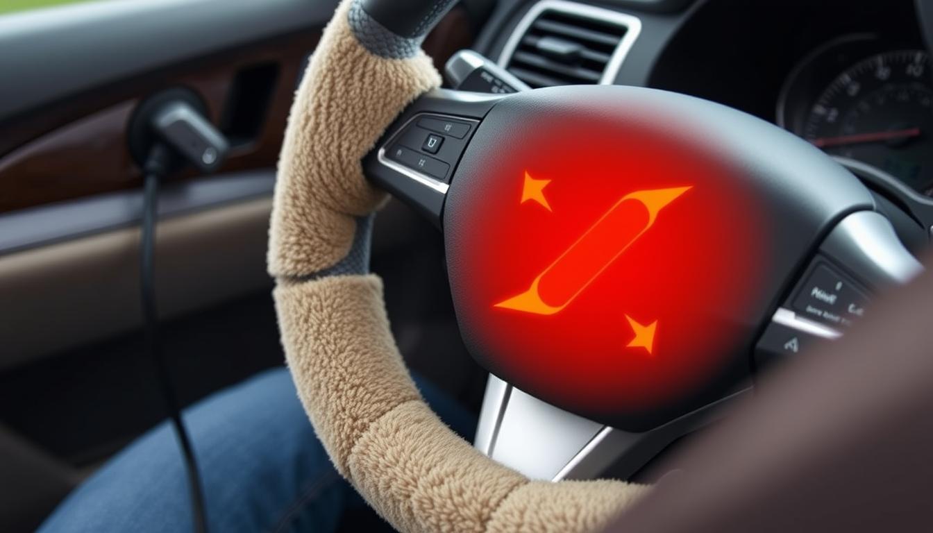Zonetech Heated Steering Wheel Cover plugged into car power outlet