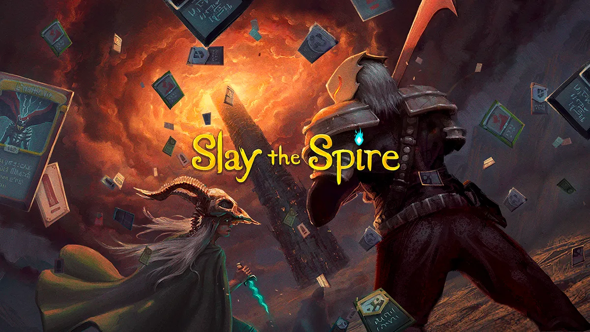 The Official Picture of Slay the Spire featuring its characters, One of the video games to play on Chromebook