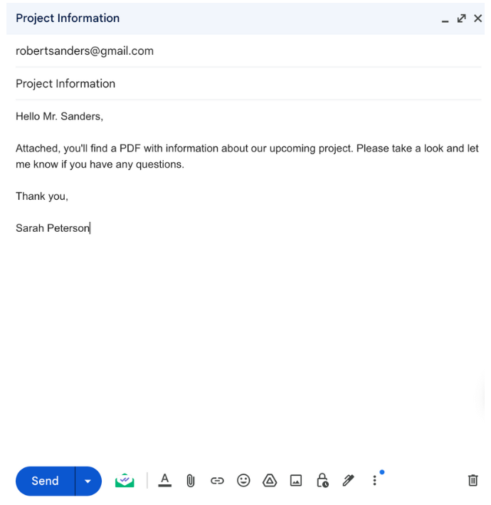 Adding the recipient, subject line, and body to the email 