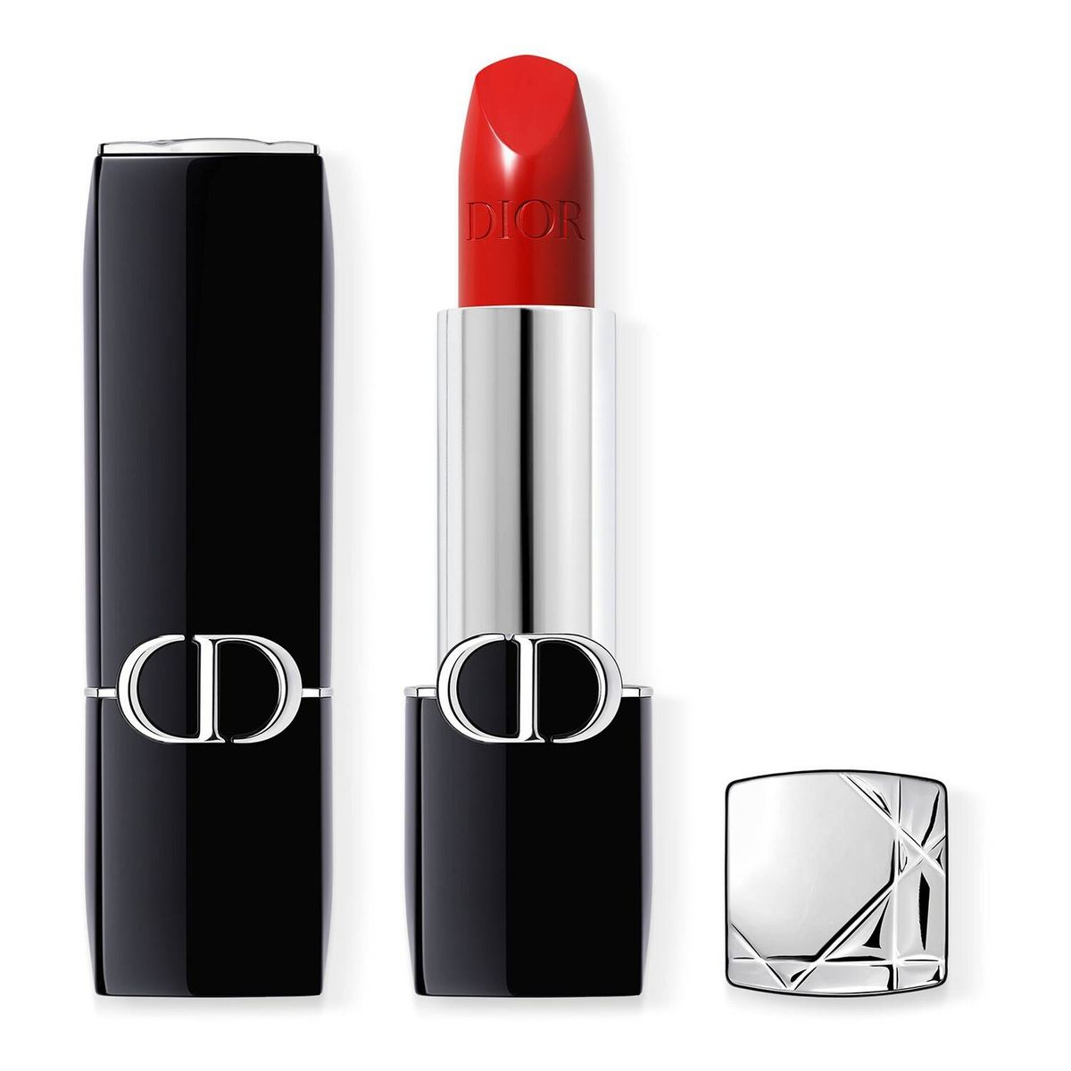 Premium Dior lipstick in classic red shade with sleek black and silver packaging – one of the best lipstick brands for luxury beauty lovers.

