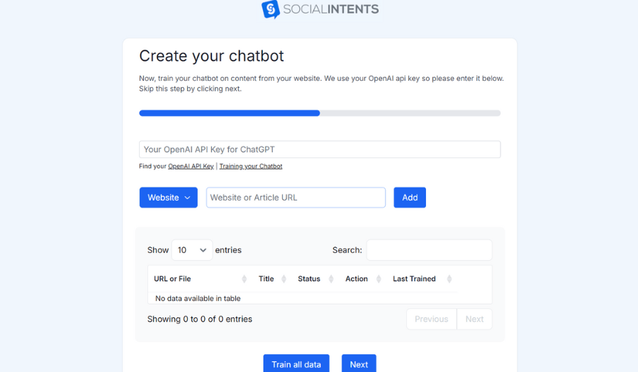 Create your chatbot with your own data