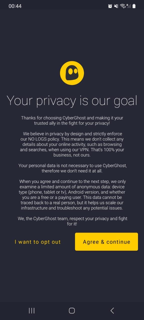 CyberGhost's Android VPN app terms and conditions