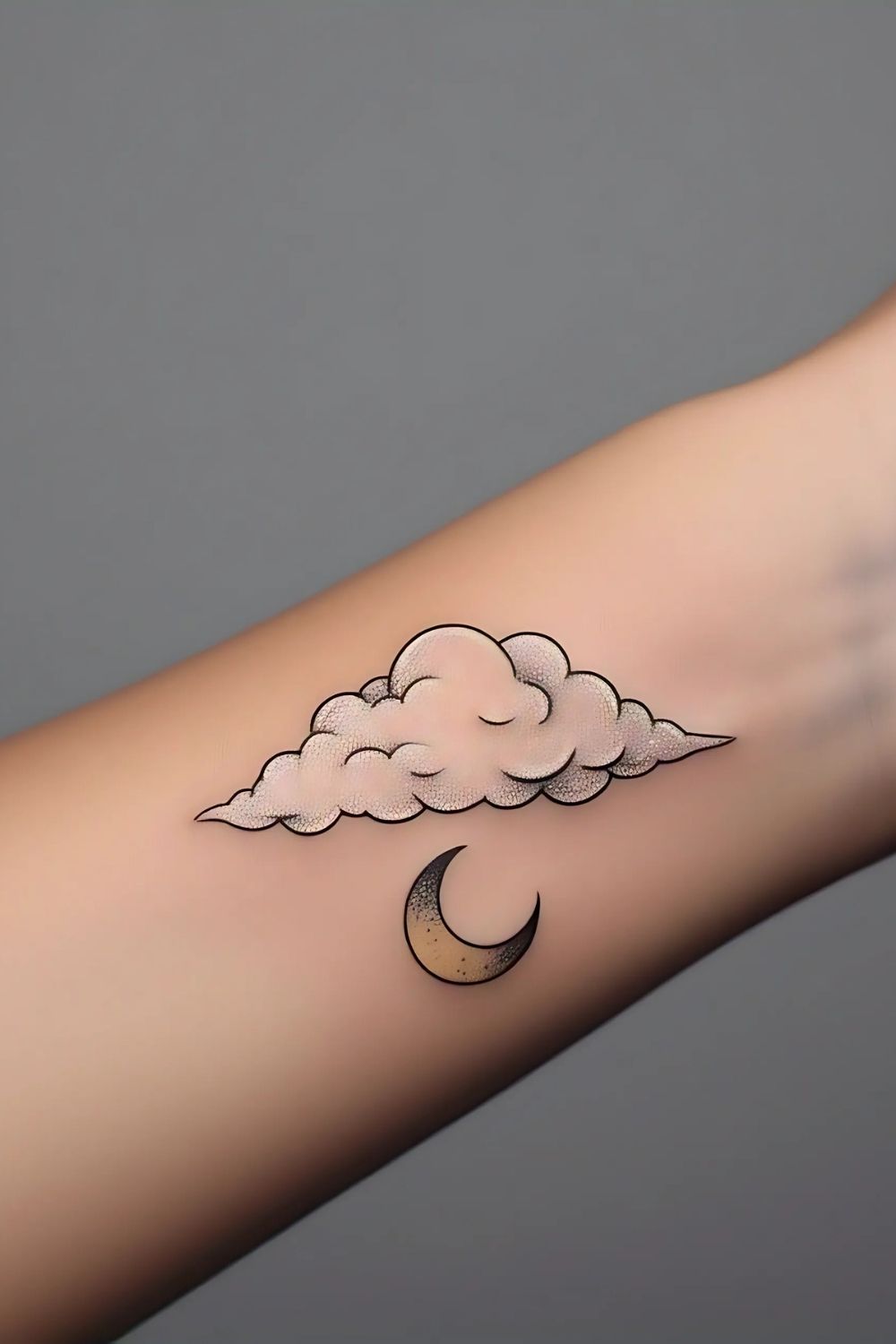 Cloud Tattoo with Crescent Moon wrist